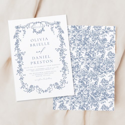 Victorian Monogram French Blue Floral Wedding Invitation