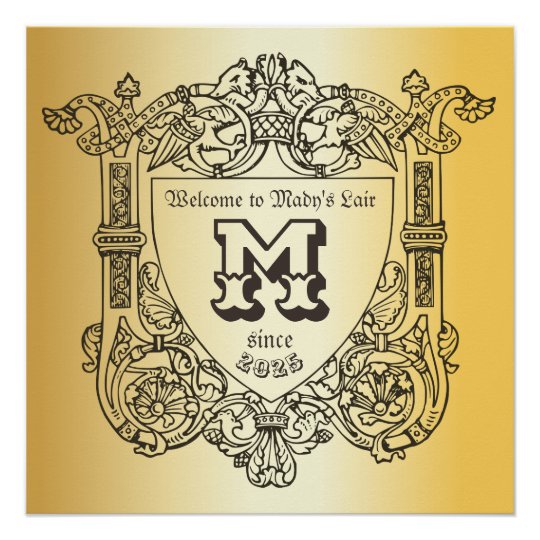 Victorian Monogram Medieval Emblem Shield Gold Poster | Zazzle