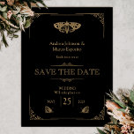 Victorian Moth Black Gothic Wedding Save the Date<br><div class="desc">Make your non traditional wedding special with customizable gothic wedding save the dates. Perfect for a Halloween wedding or Hallowedding, this mystical design with moth symbols will leave your guests speechless. If you are a couple that loves tattoos, rock and roll wedding aesthetics, and gothic weddings — this wedding save...</div>