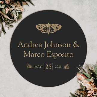 Victorian Moth Elegant Gothic Wedding Favor Classic Round Sticker