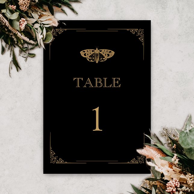 Victorian Moth Elegant Gothic Wedding Table Number (Gothic Moth Tattoo Wedding Table Number)