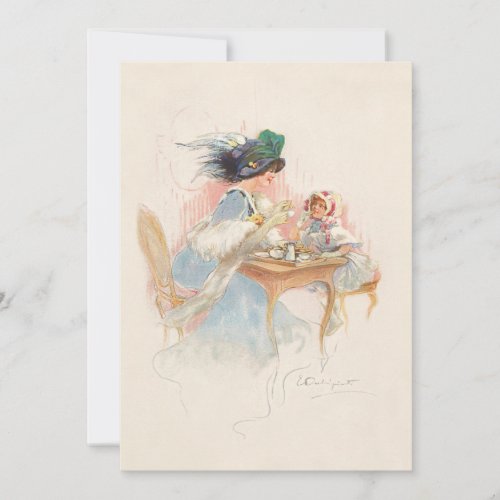 Victorian Mother and Daughter Tea Party Holiday Card