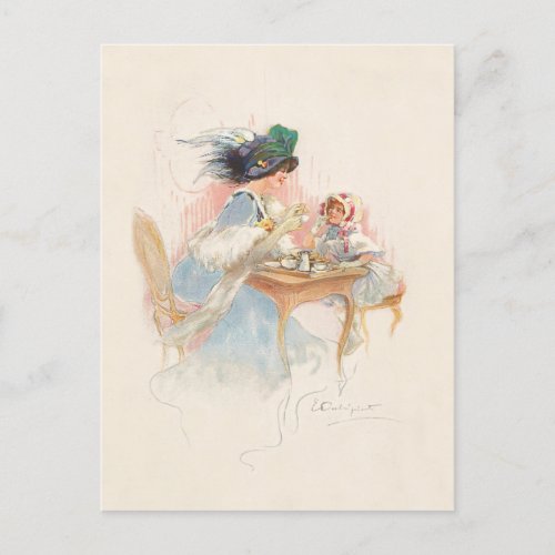 Victorian Mother and Daughter Tea Party Holiday Postcard