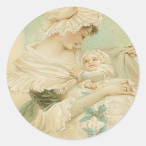 Victorian Mother Holding Child Mothers Day Card Classic Round Sticker