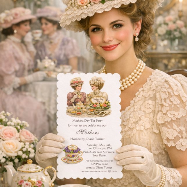 Victorian Mother's Day Tea  Party       Invitation (Host a Victorian tea party with this invitation template. Perfect for various venues.)