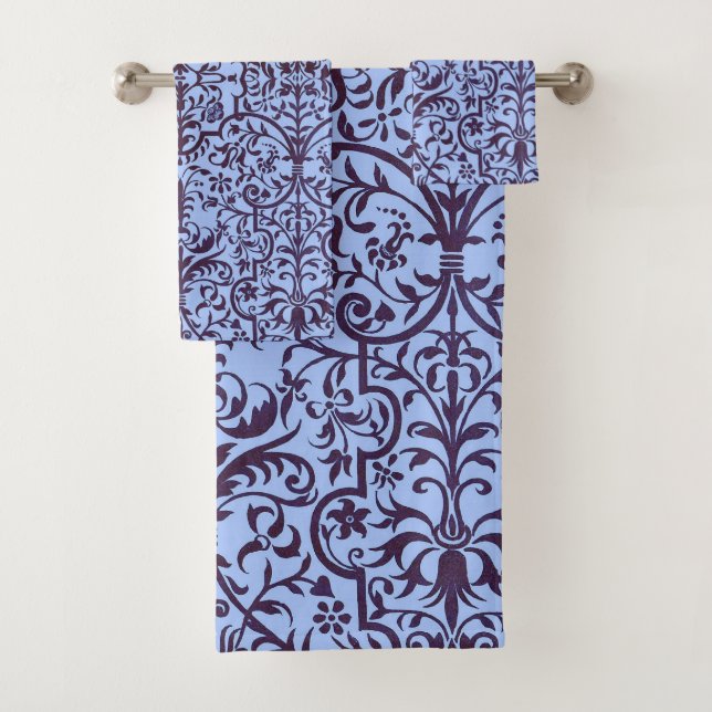 Victorian motif in blue bath towel set (Insitu)