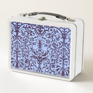 Victorian motif in blue metal lunch box