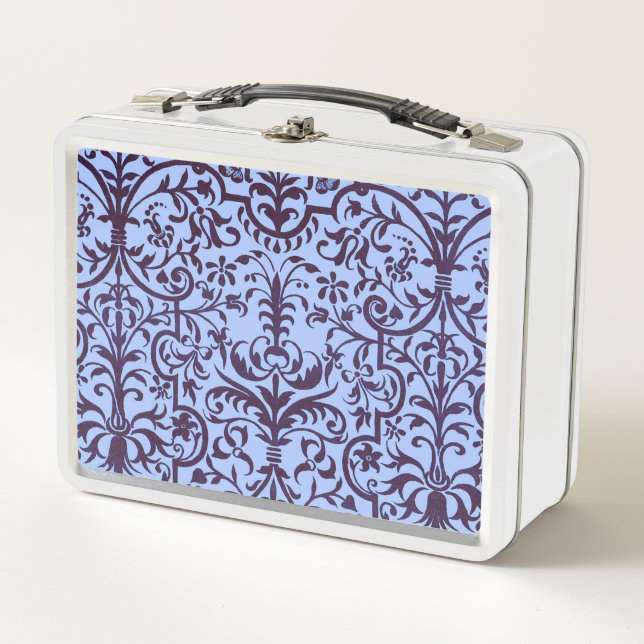 Victorian motif in blue metal lunch box (Front)
