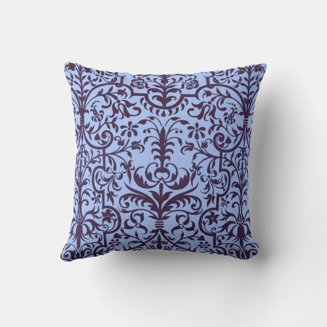 Victorian motif in blue throw pillow (Back)