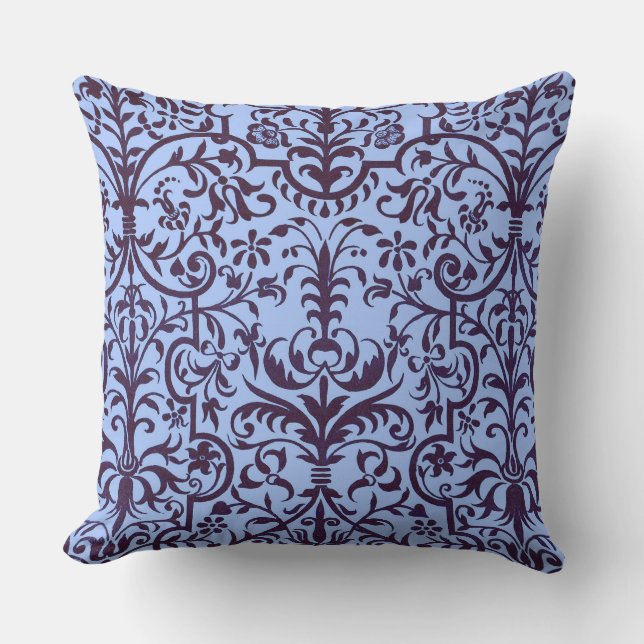 Victorian motif in blue throw pillow (Front)