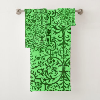 Victorian motif in green bath towel set