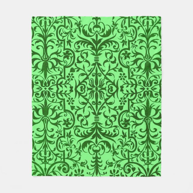 Victorian motif in green fleece blanket (Front)