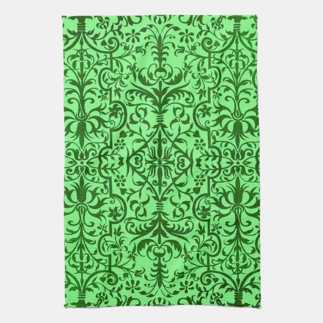 Victorian motif in green kitchen towel (Vertical)