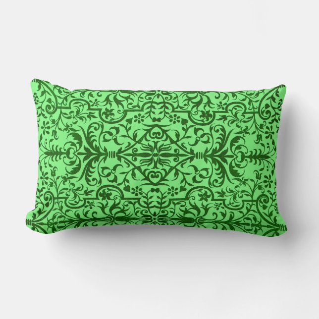 Victorian motif in green lumbar pillow (Front)