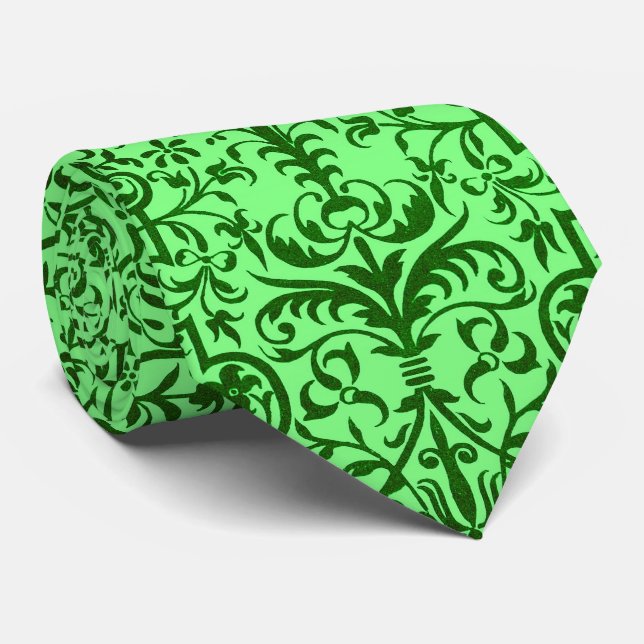 Victorian motif in green neck tie (Rolled)