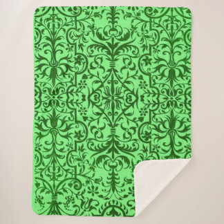 Victorian motif in green sherpa blanket