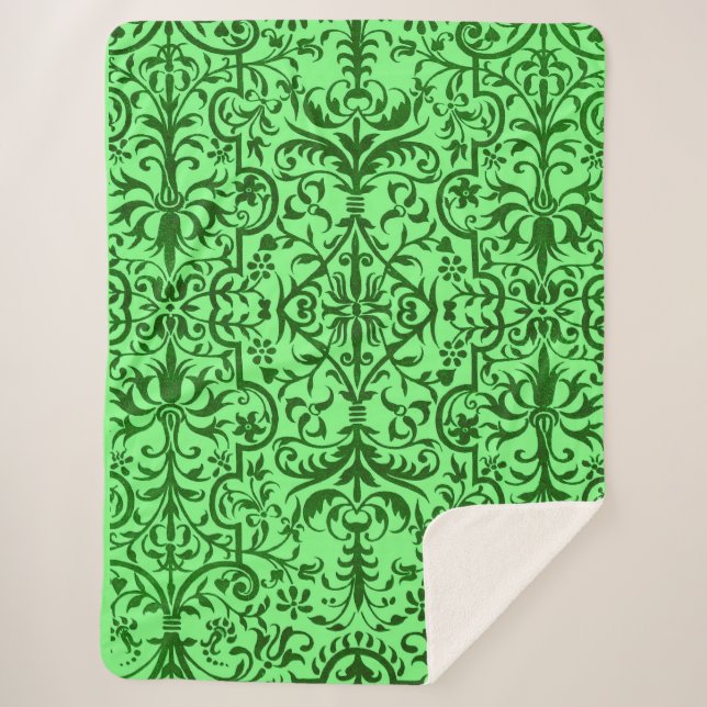 Victorian motif in green sherpa blanket (Front)