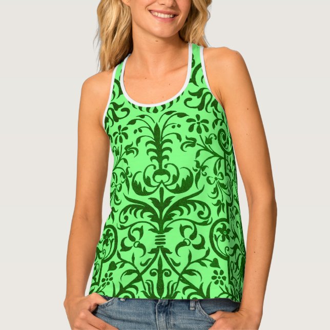 Victorian motif in green tank top (Front)