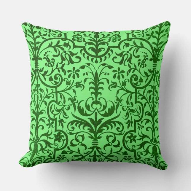 Victorian motif in green throw pillow (Front)