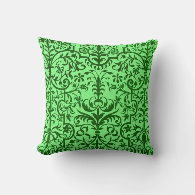 Victorian motif in green throw pillow (Front)