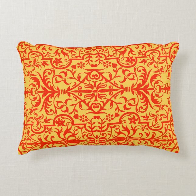 Victorian motif in orange accent pillow (Front)