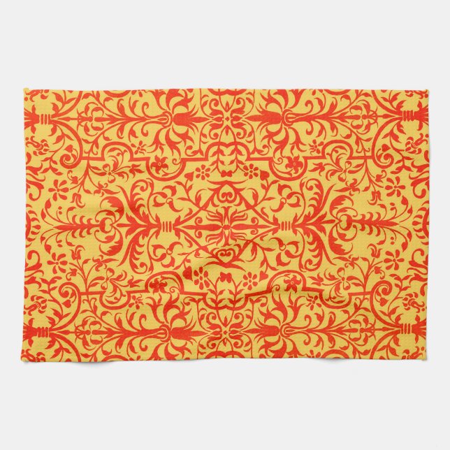 Victorian motif in orange kitchen towel (Horizontal)