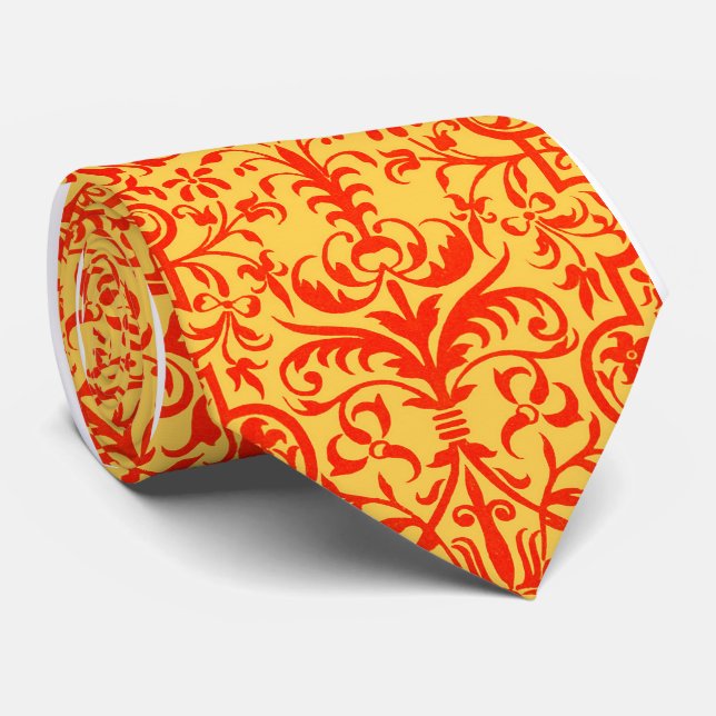 Victorian motif in orange neck tie (Rolled)