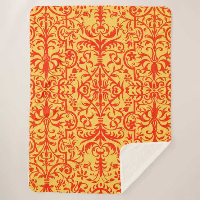  Victorian motif in orange Sherpa Blanket (Front)