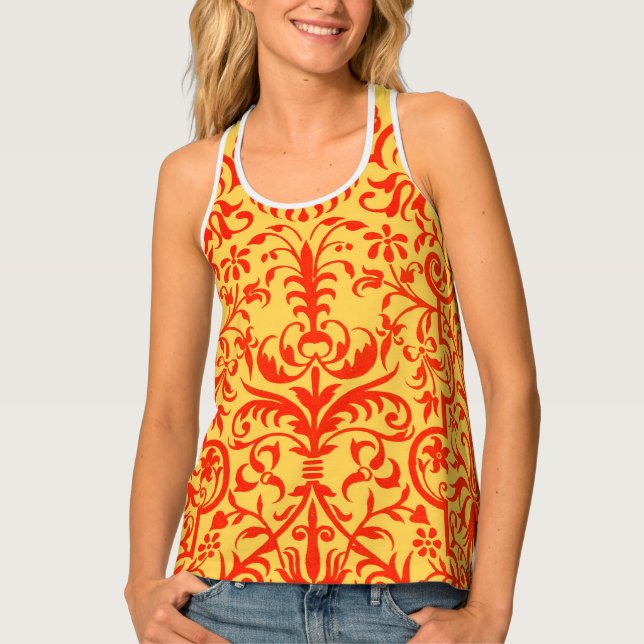 Victorian motif in orange tank top (Front)