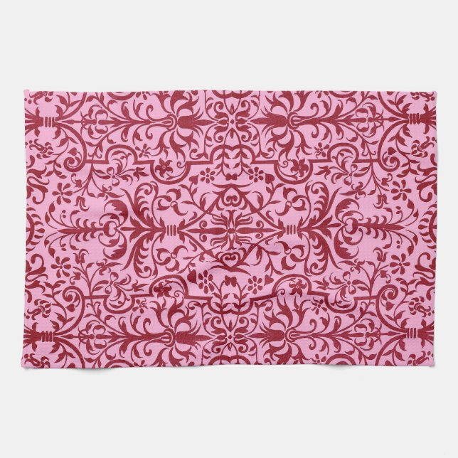 Victorian motif in pink kitchen towel (Horizontal)