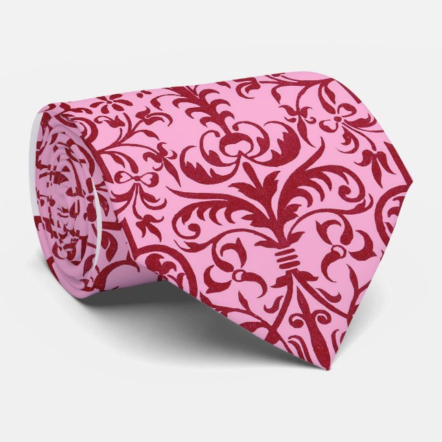 Victorian motif in pink neck tie (Rolled)