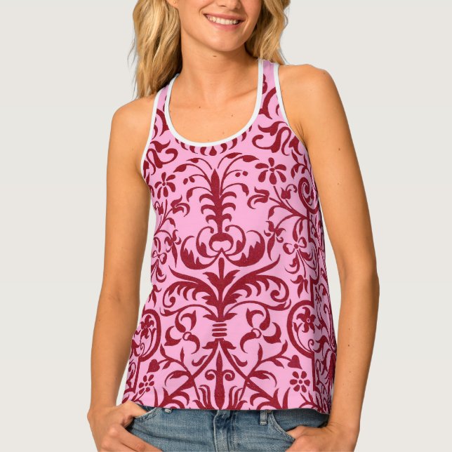 Victorian motif in pink tank top (Front)