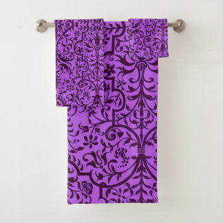 Victorian motif in purple bath towel set