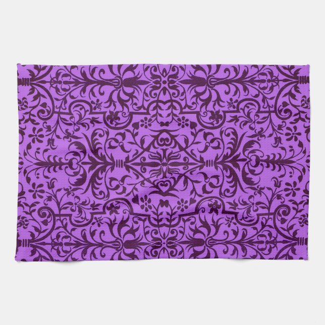 Victorian motif in purple kitchen towel (Horizontal)