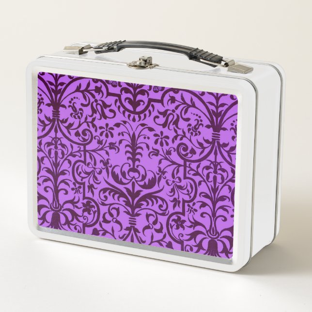 Victorian motif in purple metal lunch box (Front)