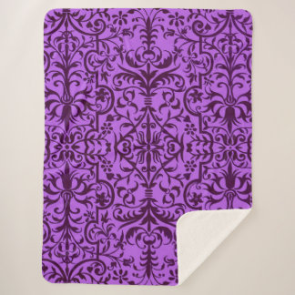 Victorian motif in purple sherpa blanket
