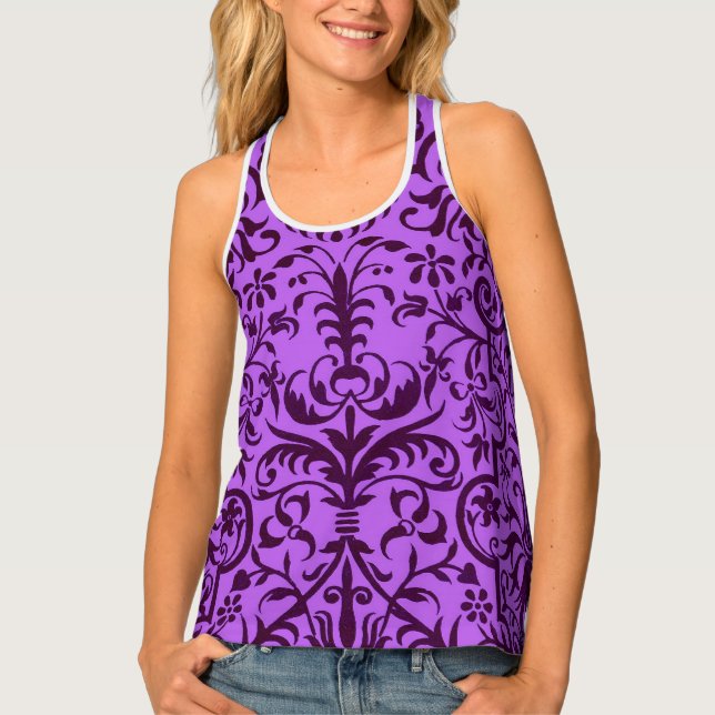 Victorian motif in purple tank top (Front)