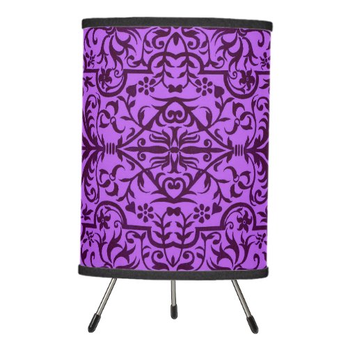 Victorian motif in purple tripod lamp