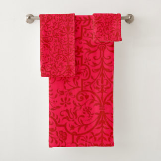 Victorian motif in red bath towel set