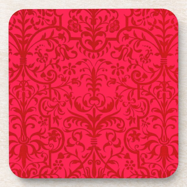Victorian motif in red beverage coaster (Front)