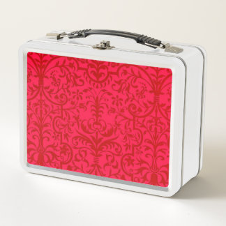 Victorian motif in red metal lunch box