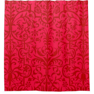 Victorian motif in red shower curtain