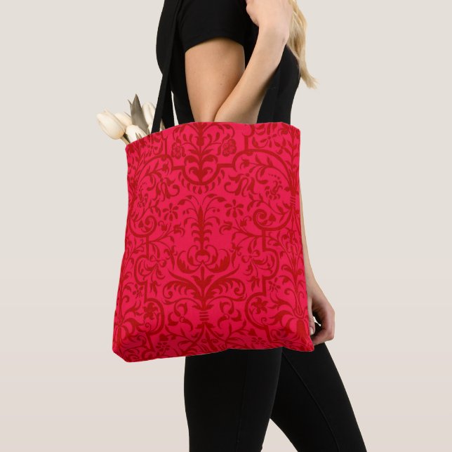 Victorian motif in red tote bag (Close Up)