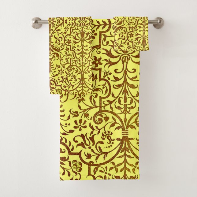 Victorian motif in yellow bath towel set (Insitu)