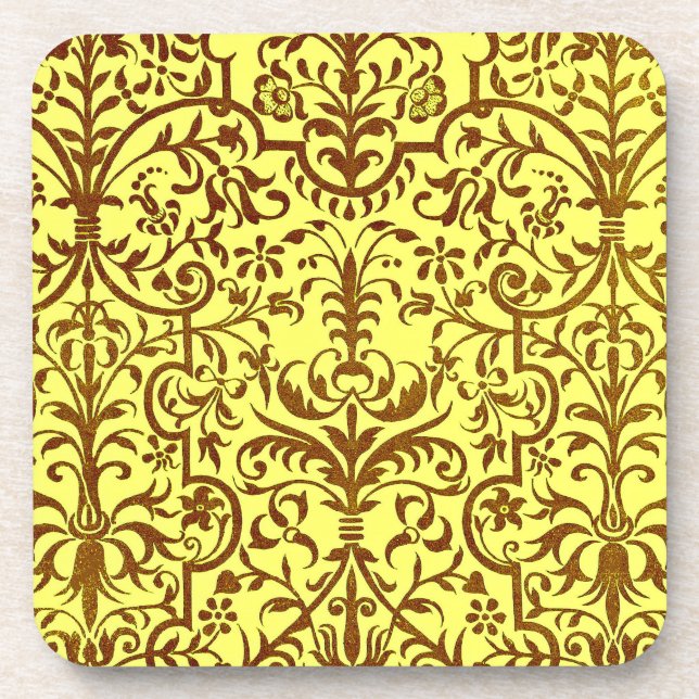 Victorian motif in yellow beverage coaster (Front)