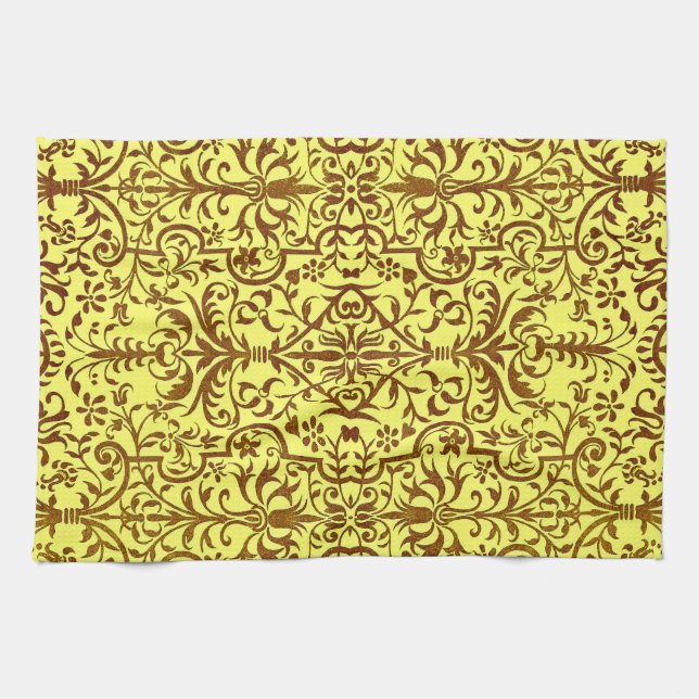 Victorian motif in yellow kitchen towel (Horizontal)