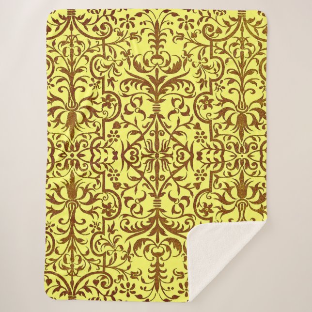 Victorian motif in yellow sherpa blanket (Front)