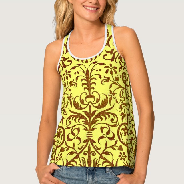 Victorian motif in yellow tank top (Front)