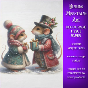 Victorian Mouse Couple Christmas Gifts Decoupage Tissue Paper