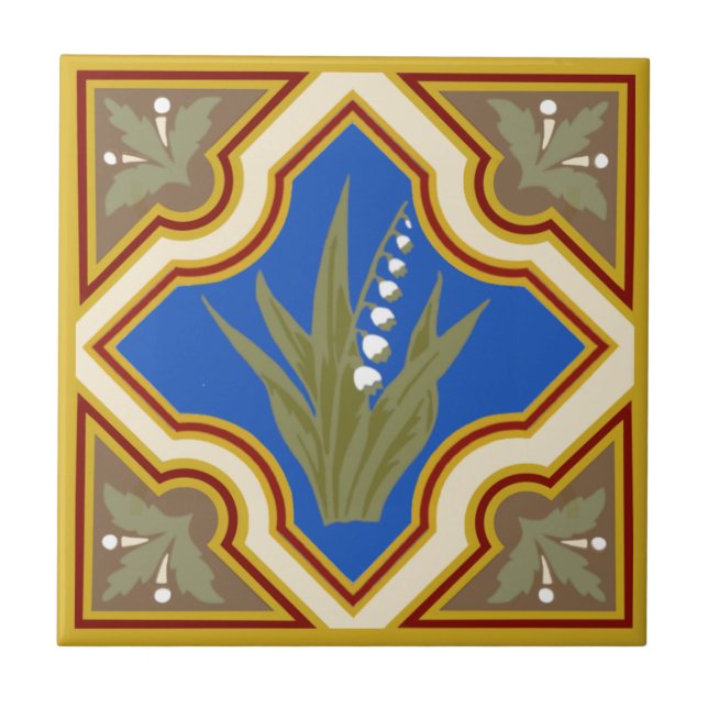 Victorian Muguet des Bois Lily of the Valley Tile (Front)
